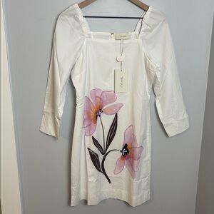 Cleobella Sz Small Electra Mini Dress Moresco Ivory Cotton 3/4 Sleeves $268 NEW